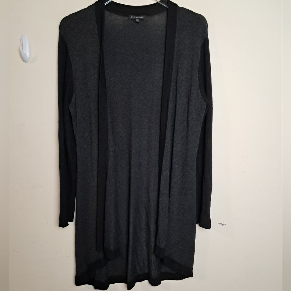 Eileen Fisher Black Long Lightweight Duster Stretch Cardigan Medium